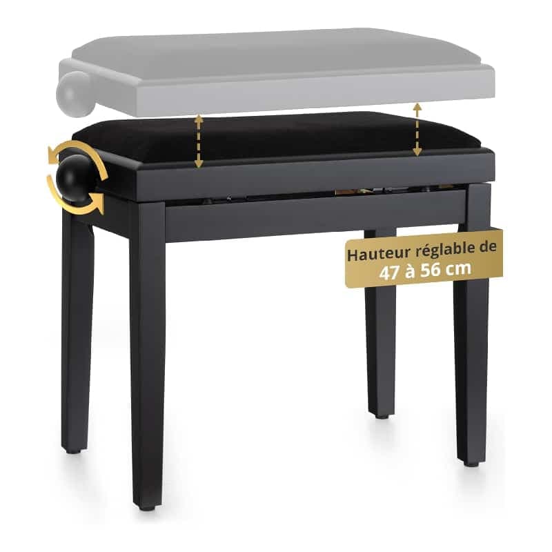 Classic Cantabile banc de piano réglable noir mat
